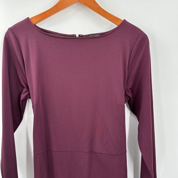 ANN TAYLOR Plum Long Sleeve Tie Waist Sheath Midi Dress // 10 - Picture 5 of 11
